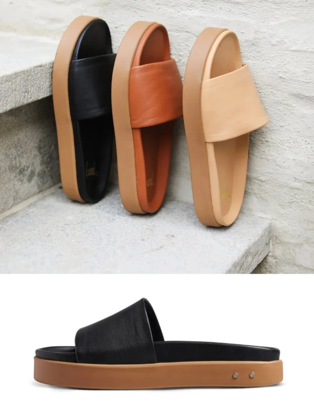 Beek Chick Sandal Slide in Black Leather - Picture 1 of 9